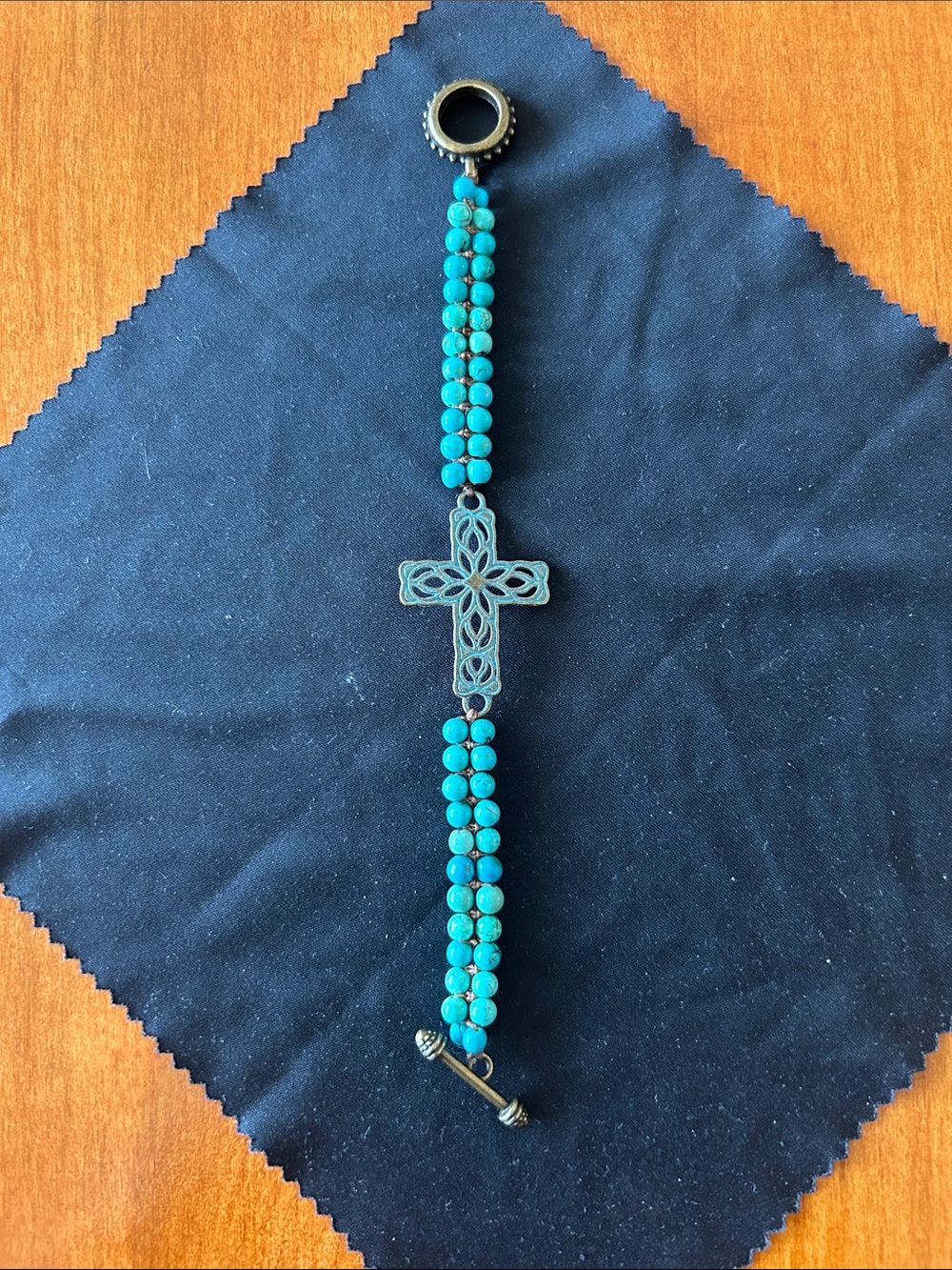NEW Turquoise Beaded Cross Bracelet Handmade